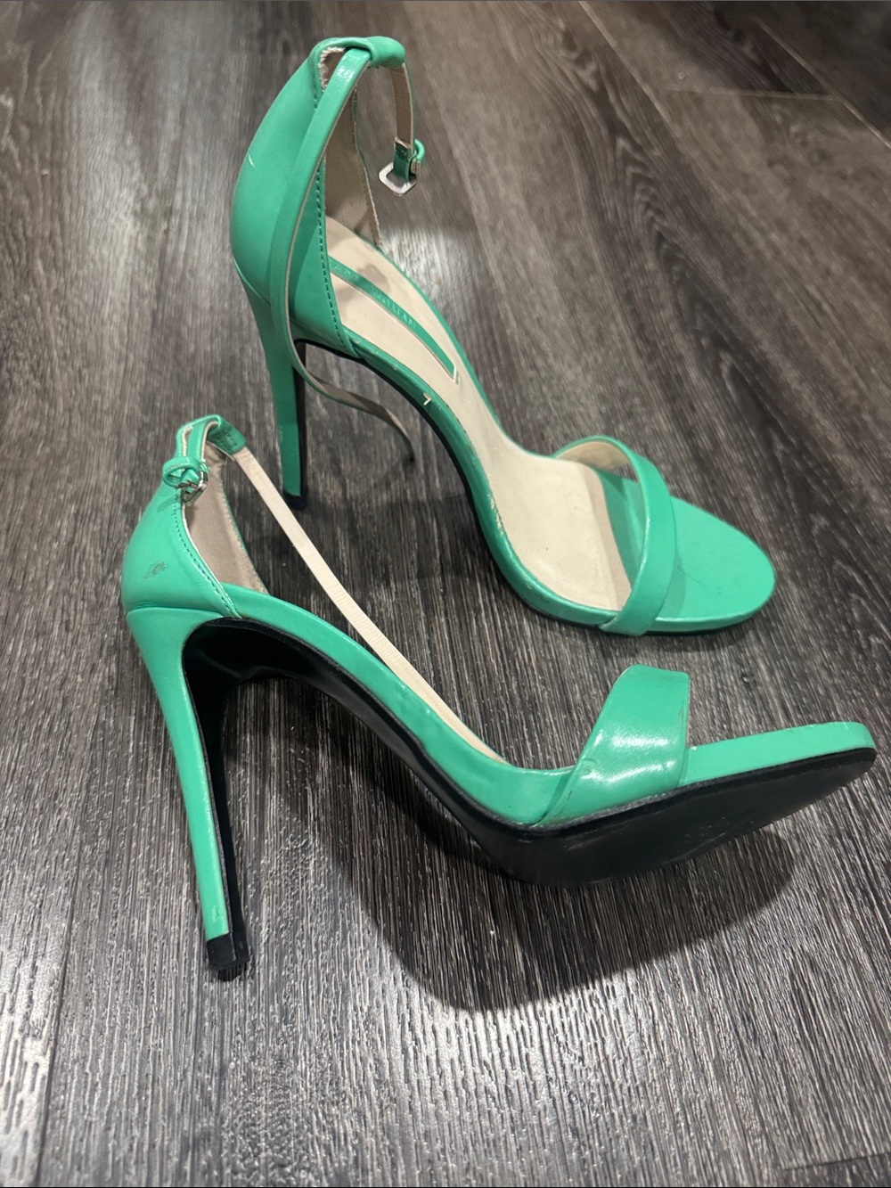 Zara Green Ankle-Strap Open-Toe Heels - Picture 3 of 5